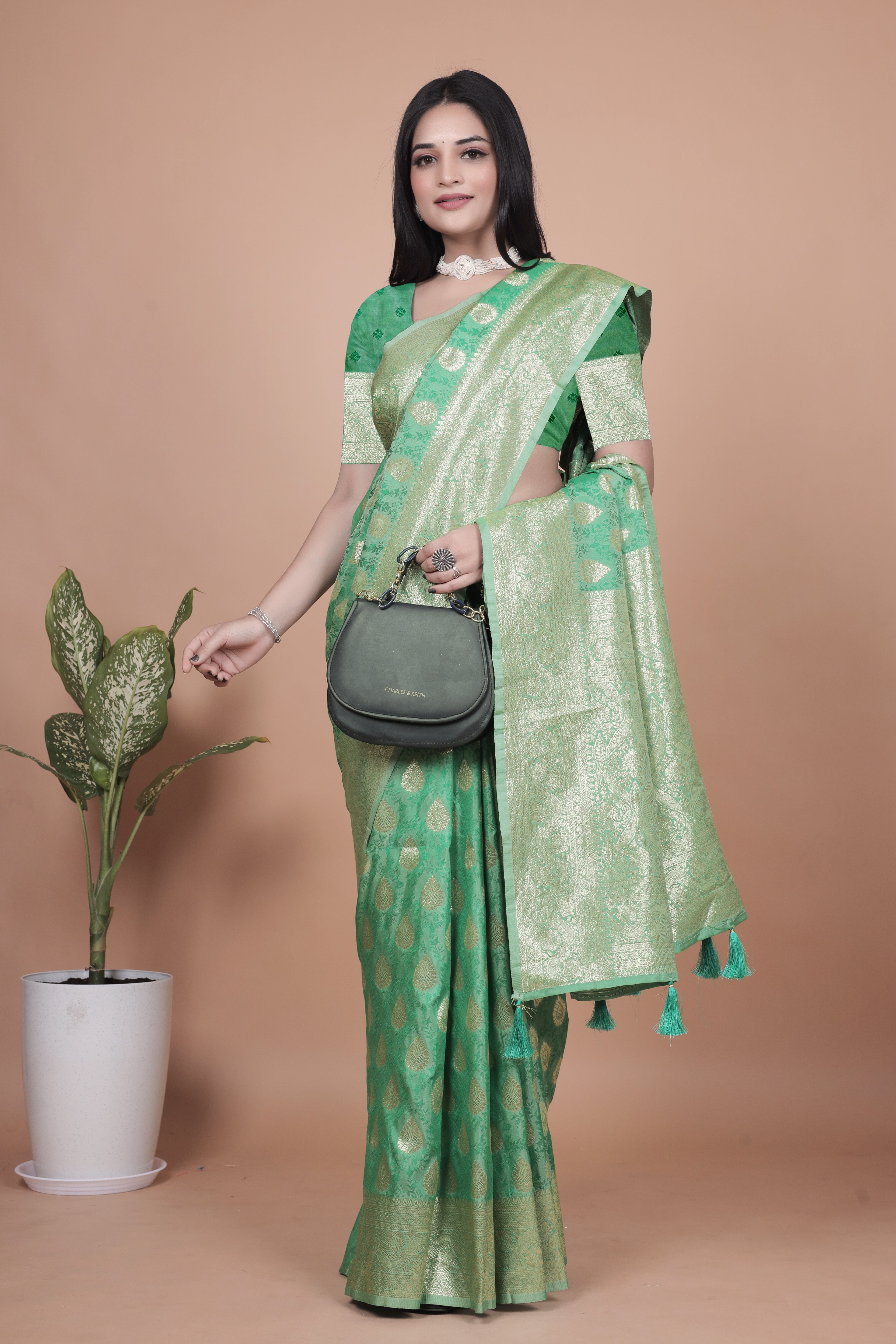 Banarasi Silk Saree with Golden Zari Weaving with 4 color option